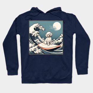 Funny Maltipoo Crusty White Dog Surfing in The Great Wave Cute Maltese Shih Tzu Dog Mom Hoodie